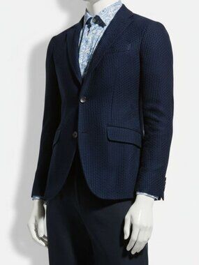 Etro Men's Blue Textured-Knit Notch Lapel Two-Button Blazer Suit Jacket Size 58
